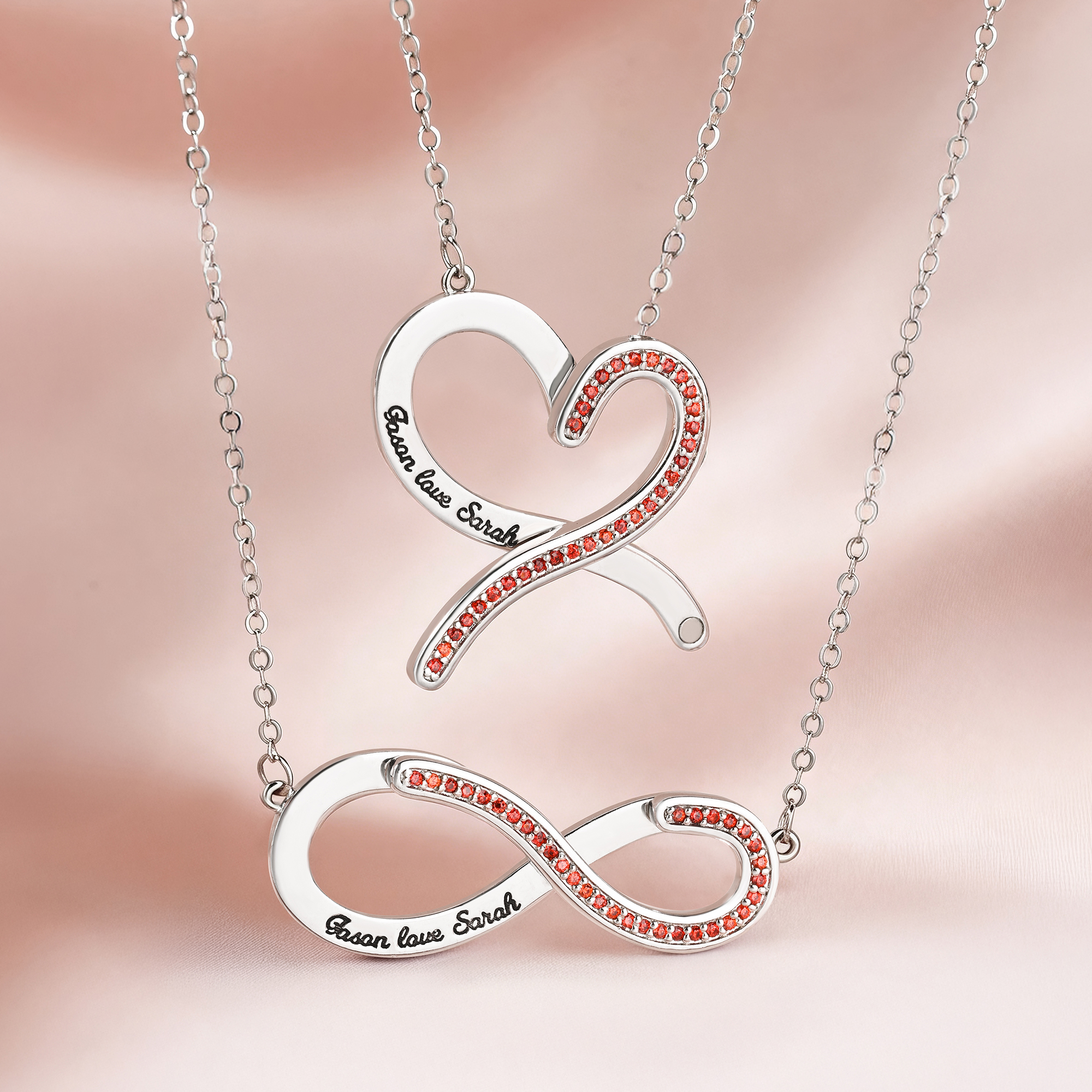 Collier Infini Personnalisé avec Texte et Pierre de Naissance Pendentif Transformable en Coeur Cadeau Anniversaire St Valentin pour Femme