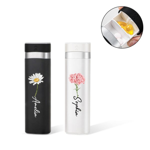 Personalisierte Lebensmittelqualität Tablettenbox mit Geburtsblume Namen Wöchentlich Großes Fach Reise Geschenk für Familie Freund