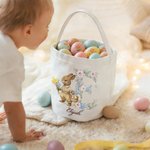 Personalized Cute Bunny Easter Eggs Floral Initial Large Capacity Canvas Easter Basket with Name Easter Day Gift for Boys Girls