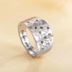 Sterling Silver Custom Family Tree Ring with Birthstones – Engraved Jewelry Gift for Grandma or Mom