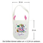 Personalisierte Hasenohren Ostertasche aus Segeltuch mit niedlichem Hasemotiv Namen Osterkorb und Blumen Eierjagd Zubehör Ostern Geschenk für Kinder
