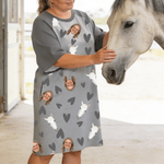 Gepersonaliseerde Multicolor Paw Lip Love 1-4 Face Foto's Nachtjapon met Zak Dagelijks Dragen Verjaardagscadeau voor Oma Mam Vrouw Huisdierliefhebber
