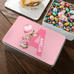 Personalized Multicolor Cute Easter Rabbit Initial Biscuit Tin Storage Box with Name Easter Party Gift for Boys Girls