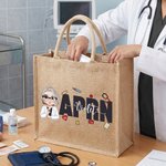 Personalised Cartoon Nurse Doctor Character Reusable Jute Tote Bag with Name and Occupation Birthday Appreciation Gift for Medical Staff