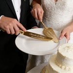 Personligt vintagehandtag tårtgaffel kniv servering skärset med namn datum och låda bröllop förlovning årsdag present för par nygifta