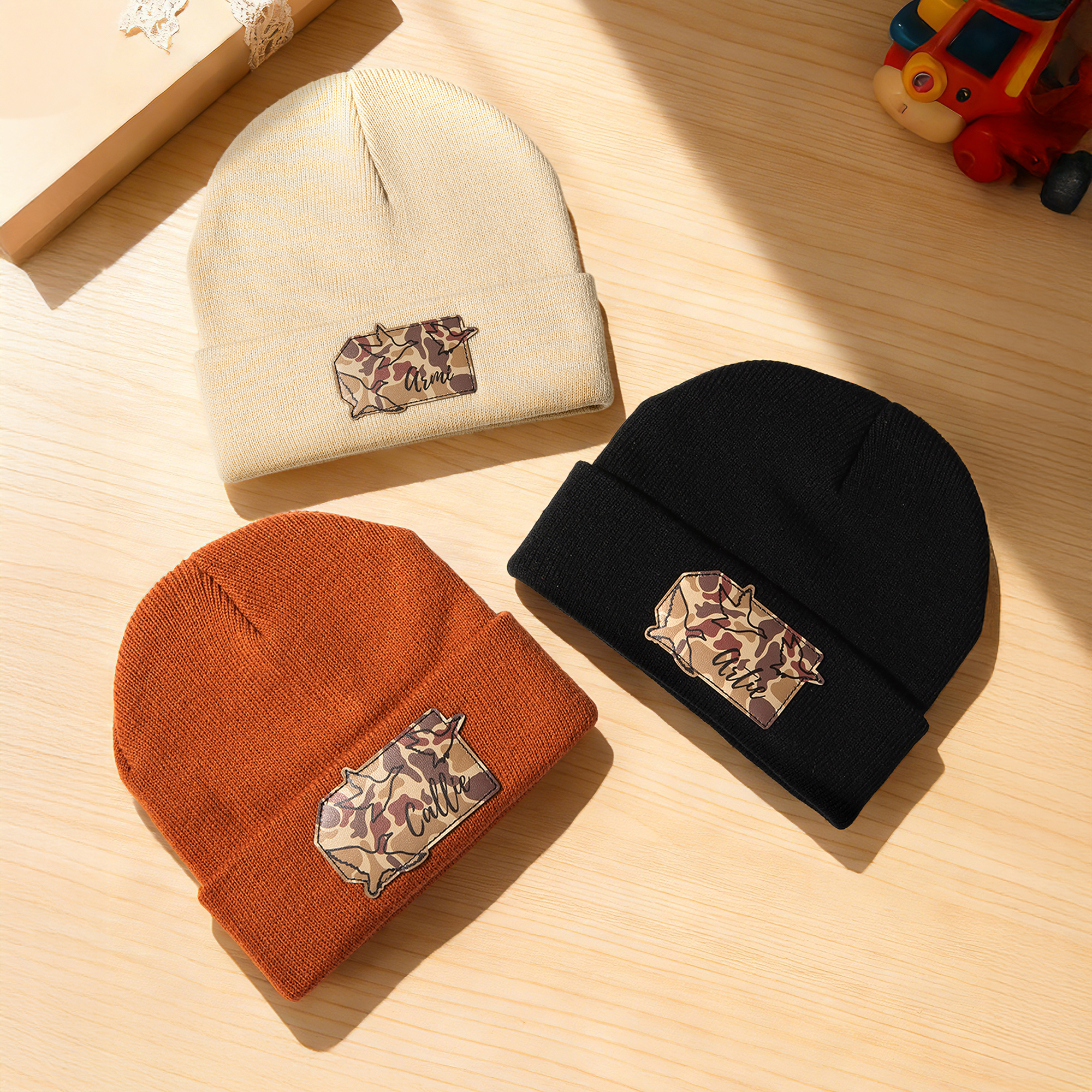 Chapeau bonnet souple camouflage avec nom Accessoire d'hiver Saison de chasse Porté quotidiennement Cadeau d'anniversaire pour bébé Adolescent