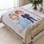 Personalized Cartoon Bride and Bridegroom Tassel Soft Throw Blanket with Family Name and Wedding Date Home Decor Valentine's Day Gift for Couples