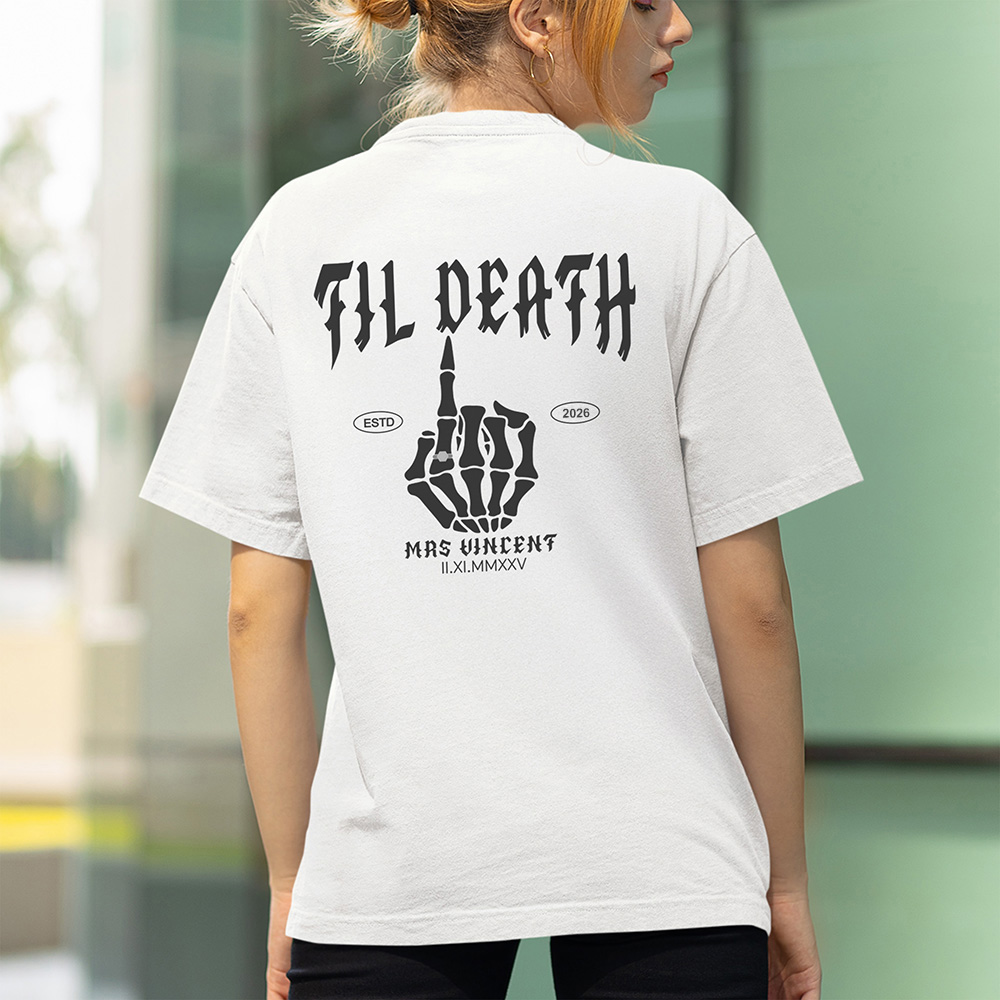 Personnalisé Til Death Skeleton Hand Soft Matching T-shirt Sweatshirt with Text and Year Anniversary Valentine's Day Gift for Newlywed Couple
