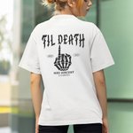 Personalized Til Death Skeleton Hand Soft Matching T-shirt Sweatshirt with Text and Year Anniversary Valentine's Day Gift for Newlywed Couple