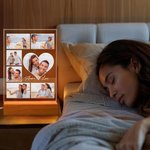 Luce notturna LED personalizzata con 5-9 foto e nome, base in legno - Regalo di San Valentino e anniversario