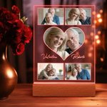 Luce notturna LED personalizzata con 5-9 foto e nome, base in legno - Regalo di San Valentino e anniversario