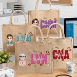Personalised Cartoon Nurse Doctor Character Reusable Jute Tote Bag with Name and Occupation Birthday Appreciation Gift for Medical Staff