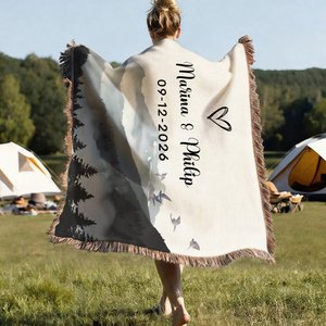 Personalized Mountain Soft Woven Throw Blanket with Names and Special Date Home Use Anniversary Valentine's Day Gift for Couples
