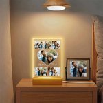 Luce notturna LED personalizzata con 5-9 foto e nome, base in legno - Regalo di San Valentino e anniversario