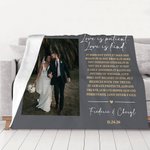 Personalized Love is Patient Kind Photo Soft Throw Blanket with Name and Date Valentine's Day Anniversary Wedding Gift for Couple