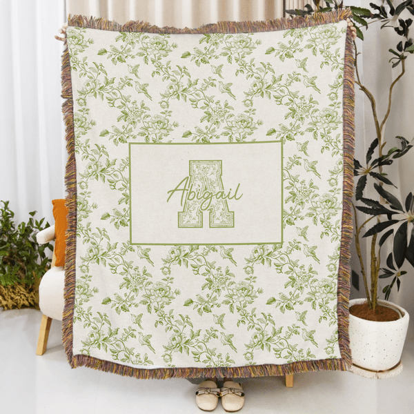 Personalized Retro Floral Design Soft Throw Blanket with Name and Initial Home Decor Mother's Day Birthday Gift for Woman Mom Family