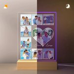 Luce notturna LED personalizzata con 5-9 foto e nome, base in legno - Regalo di San Valentino e anniversario