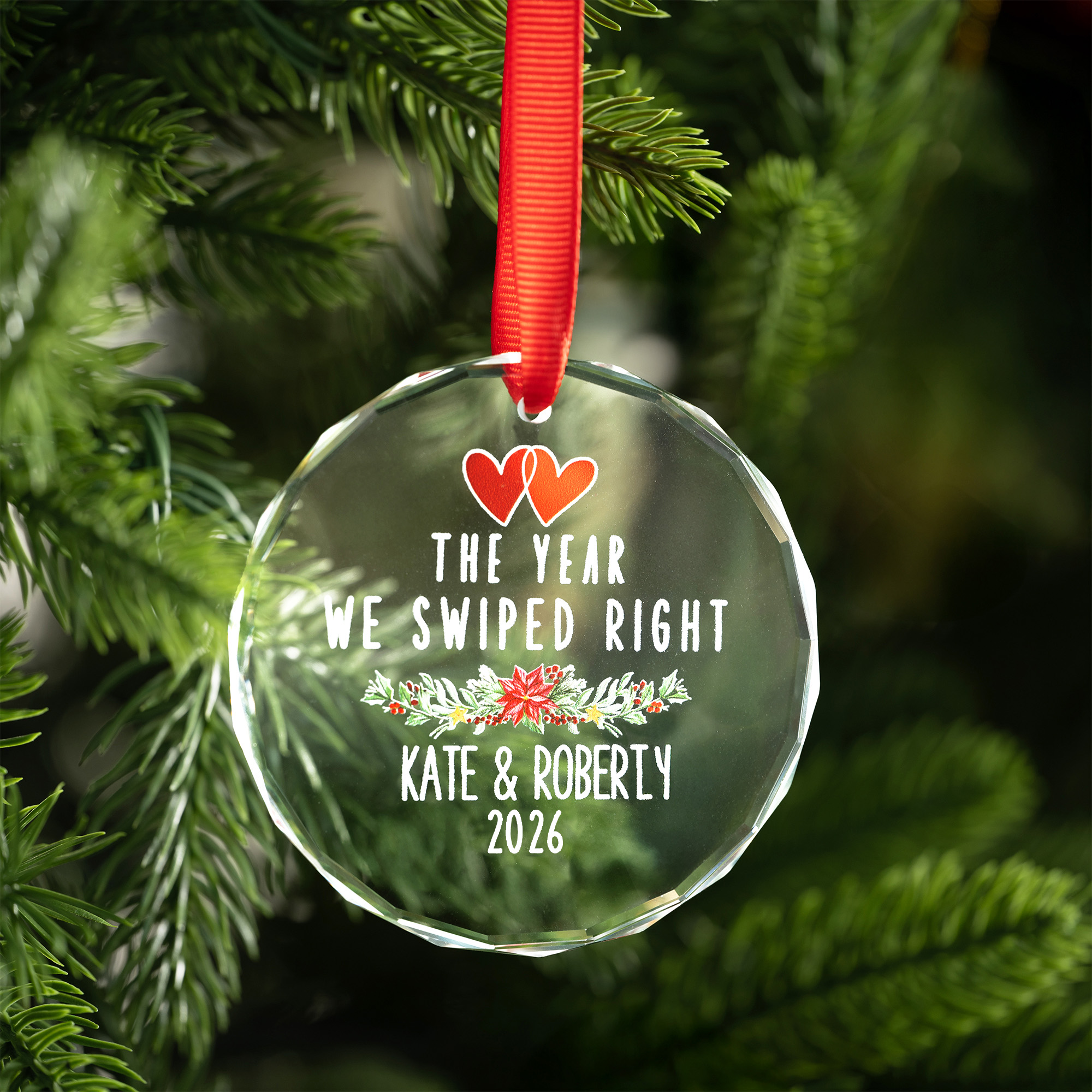 Ornement de Noël personnalisé avec les noms et l'année Cadeau de Noël pour la Saint-Valentin pour un couple de rencontre en ligne