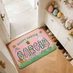 Personalized Happy Easter Rubbit Soft Non-Slip Doormat with Family Name Home Use Easter Gift for Family Friends