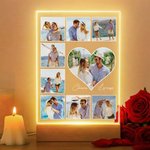 Luce notturna LED personalizzata con 5-9 foto e nome, base in legno - Regalo di San Valentino e anniversario