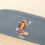 Personalised Cross Bible Book Cartoon Prayer Character Mini PU Leather Rosary Coin Handbag with Name Baptism Confirmation Birthday Gift for Christians