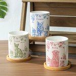 Personalized Toile De Jouy Flower Pet Photo Ceramic Planter Pot with Name Drainage Hole and Bamboo Base Loss of Pet Memorial Gift for Pet Owner