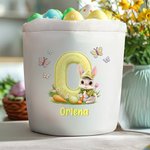 Personalized Cute Butterfly Bunny Easter Egg Canvas Easter Basket with Name Eggs Hunting Party Easter Gift for Kids
