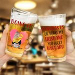 Personalised Hugging Couple Lucky Bastard 16oz Glass Whisky Beer Mug with Names and Year Birthday Valentine's Day Anniversary Gift for Couple
