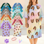 Gepersonaliseerde Multicolor Paw Lip Love 1-4 Face Foto's Nachtjapon met Zak Dagelijks Dragen Verjaardagscadeau voor Oma Mam Vrouw Huisdierliefhebber