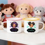 Personalized Cute Cartoon Black Girl 12 oz Enamel Mug with Name Birthday Gift for Girls