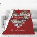 Personalized 24 Photos Collages Heart Soft Throw Blanket with Text Valentine's Day Wedding Gift for Couple