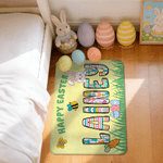 Personalized Happy Easter Rubbit Soft Non-Slip Doormat with Family Name Home Use Easter Gift for Family Friends