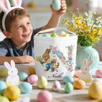 Personalized Cute Bunny Easter Eggs Floral Initial Large Capacity Canvas Easter Basket with Name Easter Day Gift for Boys Girls