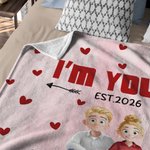 Gepersonaliseerde Schattige 3D Cartoon Koppel Zachte Deken met Naam en Tekst Valentijnsdag Verjaardag Cadeau voor Koppels Geliefden