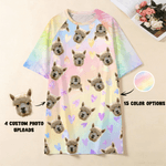 Gepersonaliseerde Multicolor Paw Lip Love 1-4 Face Foto's Nachtjapon met Zak Dagelijks Dragen Verjaardagscadeau voor Oma Mam Vrouw Huisdierliefhebber