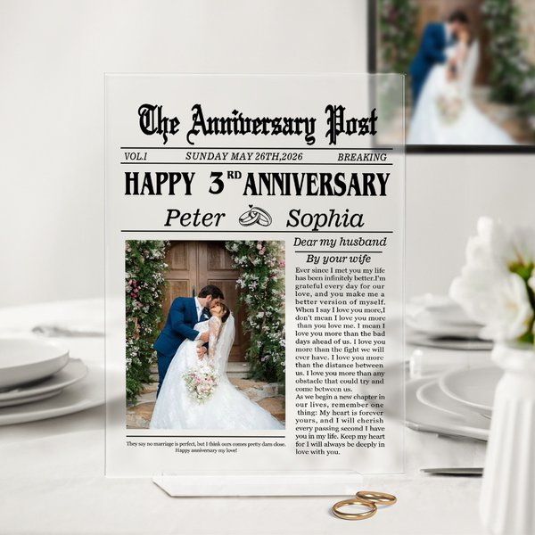 Personalized The Anniversary Post Photo Acrylic Plaque with Names and Date Home Decor Wedding Valentine's Day Gift for Couple