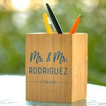 Henkilökohtainen Bambu kynä haltija Desk Organizer nimi ja päivämäärä Office Home Decor Ystävänpäivä lahja pariskunnille