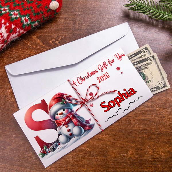 Personalised Santa Hat Snowman Money Wallet with Name for Holding Cash Gift Card Includes Free Envelope Ideal Christmas Gift for Kids