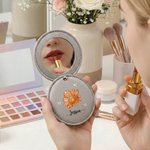 Personalized Crystal Birth Flower Butterfly PU Leather Makeup Mirror with Name Valentine's Day Birthday Anniversary Gift for Women