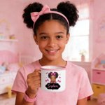 Personalized Cute Cartoon Black Girl 12 oz Enamel Mug with Name Birthday Gift for Girls