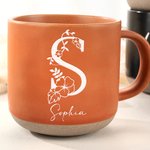 Personalizada Floral Inicial Nombre 12 oz Taza de Cerámica con Base de Galleta Uso Diario Oficina Cumpleaños Regalo para la Familia Amigos Colegas