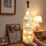 Personalized Eucalyptus Text & Date LED Night Light Frosted Bottle Lamp Valentine's Day Anniversary Wedding Gift for Newlyweds Couples