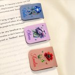 Segnalibro magnetico personalizzato in PU con nome, fiore e pietra di nascita, stile vintage - Regalo per amanti dei libri