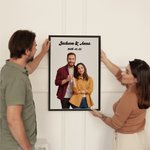 Personalised 3D Cartoon Portrait Photo Canvas Painting with Title and Date Wall Decor Valentine's Day Anniversary Wedding Gift for Couple Family