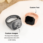 Personalized Heat-Activated Hidden Photo Sterling Silver Ring with Text Memorable Jewelry Birthday Anniversary Gift for Men Couple Family
