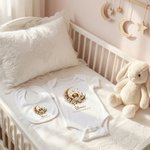 Personalised Crescent Moon Mosque Pattern 100% Cotton Soft Baby Bodysuit Romper Bib Set with Name First Eid Mubarak Gift for Newborns Babies