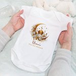 Personalised Crescent Moon Mosque Pattern 100% Cotton Soft Baby Bodysuit Romper Bib Set with Name First Eid Mubarak Gift for Newborns Babies