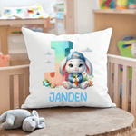 Personalized Cute Bunny Cloud Throw Pillow Cover with Name and Initial Home Decor Easter Party Gift for Kids