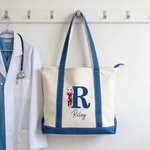 Personalized Cartoon Healthcare Worker Durable Boat Tote Bag with Name and Initial Travel Daily Use Nurses' Day Gift for Doctors Nurses