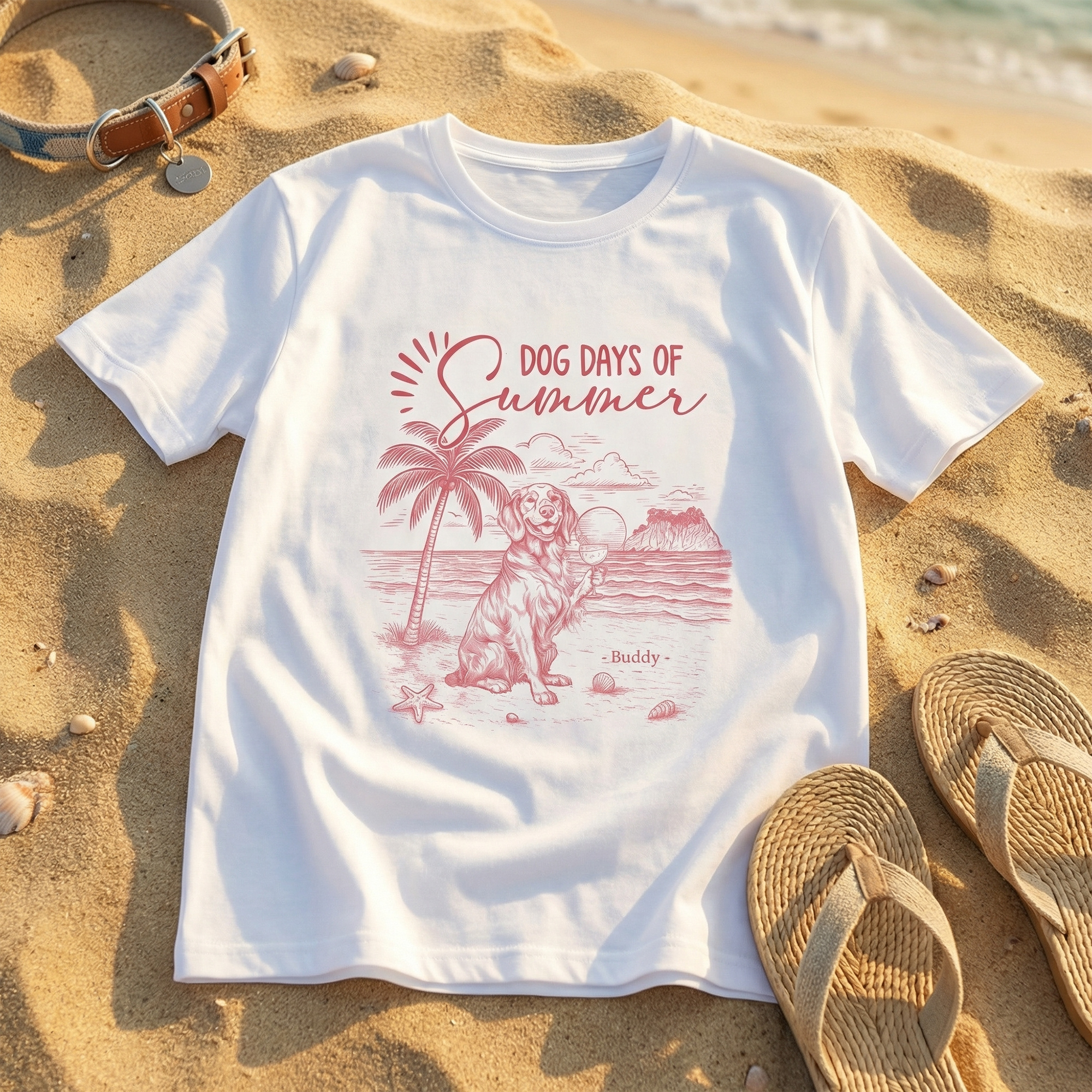 T-shirt blanc personnalisé Dog Days Of Summer 1-5 Dogs avec noms Cadeau d'anniversaire d'adoption pour les amoureux des animaux de compagnie